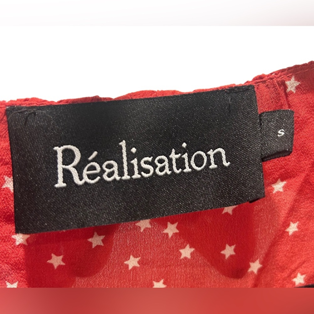 Realisation Par The Alexandra Silk Wrap Mini Dress | Red/White Star | Size Small - Picture 4 of 5